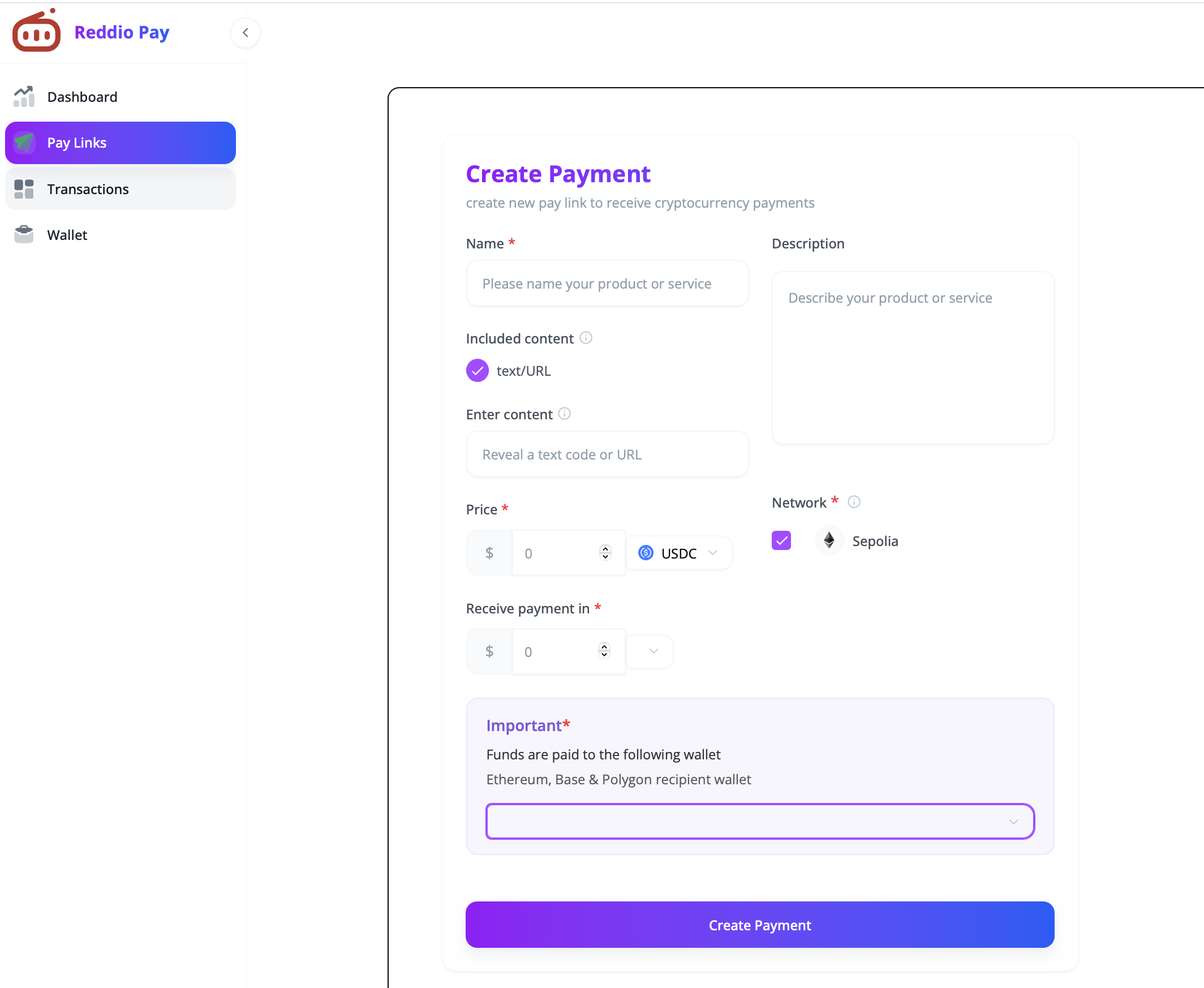 Reddio Pay - Accept Crypto Payments Instantly | 1% Fee USDC/USDT